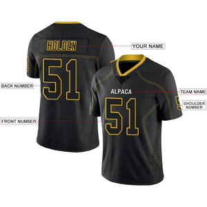 Custom Lights Out Black Gold-White Football Jersey