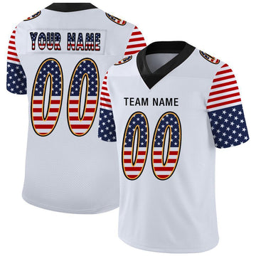 Custom White Black-Gold USA Flag Fashion Football Jersey