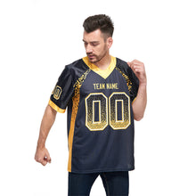 Load image into Gallery viewer, Custom Black Gold-White Mesh Drift Fashion Football Jersey
