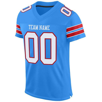 Custom Powder Blue White-Red Mesh Authentic Football Jersey