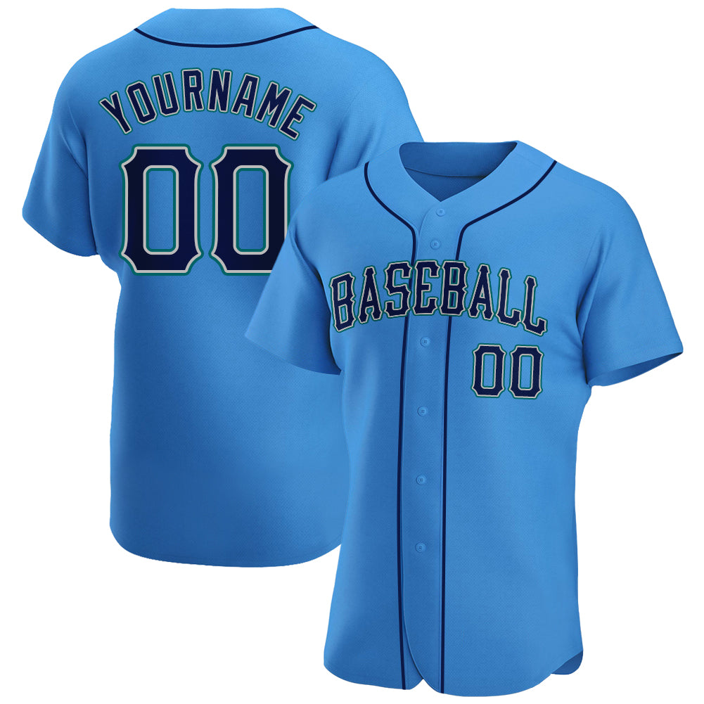 Custom Powder Blue Navy-Aqua Authentic Baseball Jersey