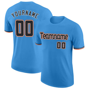 Custom Powder Blue Black-Orange Performance T-Shirt