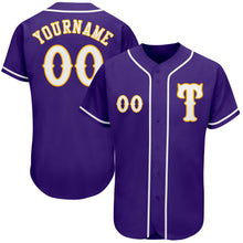 Load image into Gallery viewer, Custom Purple White-Gold Authentic Baseball Jersey
