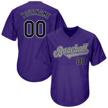 Load image into Gallery viewer, Custom Purple Black-Gray Authentic Throwback Rib-Knit Baseball Jersey Shirt

