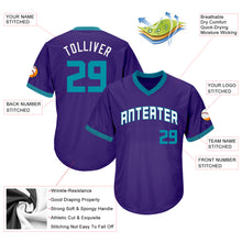 Load image into Gallery viewer, Custom Purple Teal-White Authentic Throwback Rib-Knit Baseball Jersey Shirt
