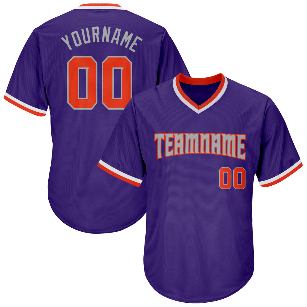 Custom Purple Orange-Gray Authentic Throwback Rib-Knit Baseball Jersey Shirt