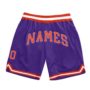 Custom Purple Orange-Silver Gray Authentic Throwback Basketball Shorts