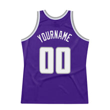 Load image into Gallery viewer, Custom Purple White-Silver Gray Authentic Throwback Basketball Jersey
