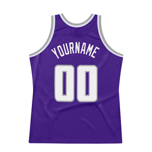 Custom Purple White-Silver Gray Authentic Throwback Basketball Jersey
