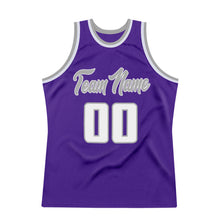 Load image into Gallery viewer, Custom Purple White-Silver Gray Authentic Throwback Basketball Jersey
