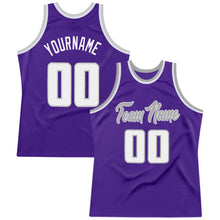 Load image into Gallery viewer, Custom Purple White-Silver Gray Authentic Throwback Basketball Jersey
