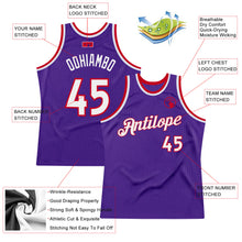 Load image into Gallery viewer, Custom Purple White-Red Authentic Throwback Basketball Jersey
