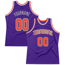 Load image into Gallery viewer, Custom Purple Orange-Silver Gray Authentic Throwback Basketball Jersey
