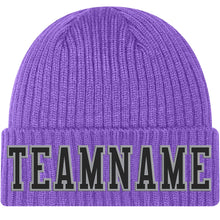 Load image into Gallery viewer, Custom Purple Black-Gray Stitched Cuffed Knit Hat
