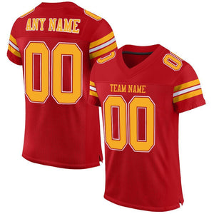 Custom Red Gold-White Mesh Authentic Football Jersey