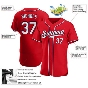 Custom Red White-Navy Authentic Baseball Jersey