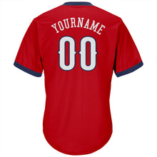 Load image into Gallery viewer, Custom Red White-Navy Authentic Throwback Rib-Knit Baseball Jersey Shirt
