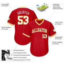 Load image into Gallery viewer, Custom Red White-Gold Authentic Throwback Rib-Knit Baseball Jersey Shirt
