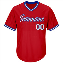 Load image into Gallery viewer, Custom Red White-Royal Authentic Throwback Rib-Knit Baseball Jersey Shirt
