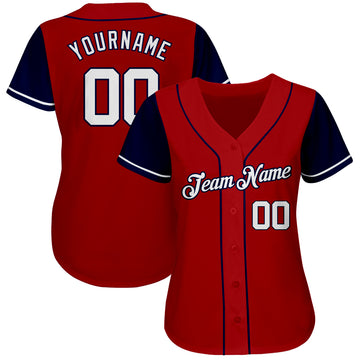 Custom Red White-Navy Authentic Baseball Jersey