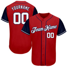 Load image into Gallery viewer, Custom Red White-Navy Authentic Baseball Jersey
