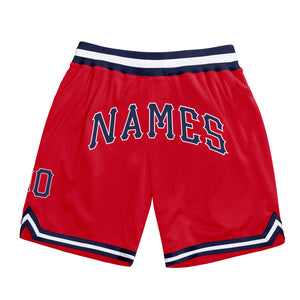 Custom Red Navy-White Authentic Throwback Basketball Shorts