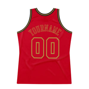 Custom Red Red-Old Gold Authentic Throwback Basketball Jersey