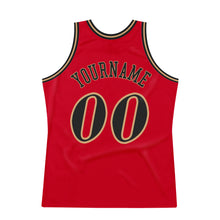 Load image into Gallery viewer, Custom Red Black-Old Gold Authentic Throwback Basketball Jersey
