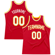 Load image into Gallery viewer, Custom Red White-Gold Authentic Throwback Basketball Jersey
