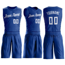 Load image into Gallery viewer, Custom Royal White Round Neck Suit Basketball Jersey
