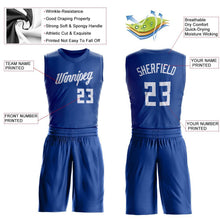 Load image into Gallery viewer, Custom Royal White Round Neck Suit Basketball Jersey
