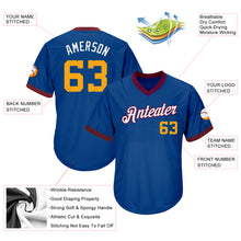 Load image into Gallery viewer, Custom Royal Gold-Maroon Authentic Throwback Rib-Knit Baseball Jersey Shirt
