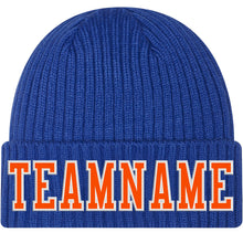 Load image into Gallery viewer, Custom Royal Orange-White Stitched Cuffed Knit Hat
