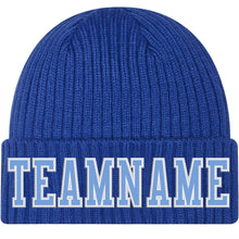 Load image into Gallery viewer, Custom Royal Light Blue-White Stitched Cuffed Knit Hat
