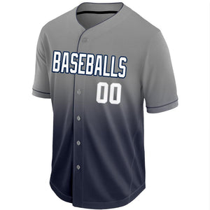 Custom Navy White-Gray Fade Baseball Jersey