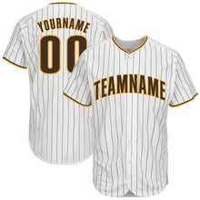 Load image into Gallery viewer, Custom White Brown Strip Brown-Gold Baseball Jersey
