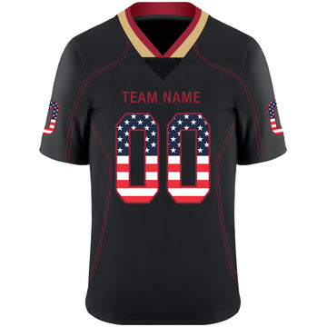 Custom Lights Out Black Red-Old Gold USA Flag Fashion Football Jersey