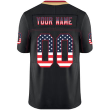 Load image into Gallery viewer, Custom Lights Out Black Red-Old Gold USA Flag Fashion Football Jersey
