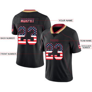 Custom Lights Out Black Red-Old Gold USA Flag Fashion Football Jersey