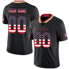 Load image into Gallery viewer, Custom Lights Out Black Red-Old Gold USA Flag Fashion Football Jersey
