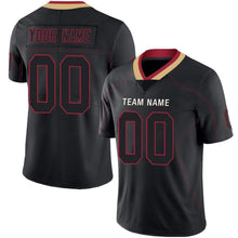 Load image into Gallery viewer, Custom Lights Out Black Red-Old Gold Football Jersey

