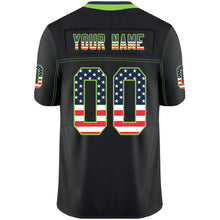 Load image into Gallery viewer, Custom Lights Out Black Neon Green-Navy USA Flag Fashion Football Jersey
