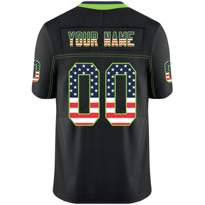 Custom Lights Out Black Neon Green-Navy USA Flag Fashion Football Jersey