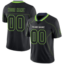 Load image into Gallery viewer, Custom Lights Out Black Neon Green-Navy Football Jersey
