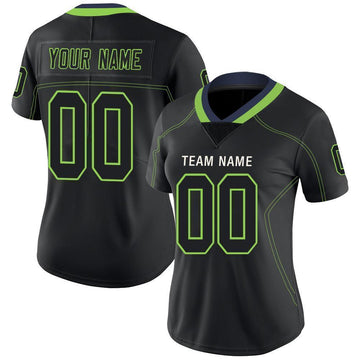 Custom Lights Out Black Neon Green-Navy Football Jersey