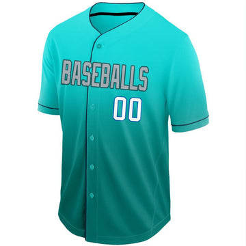 Custom Aqua White-Royal Fade Baseball Jersey
