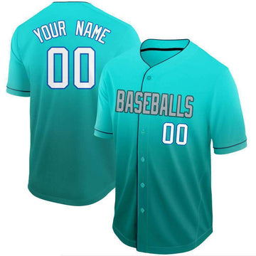Custom Aqua White-Royal Fade Baseball Jersey
