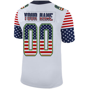 Custom White Navy-Neon Green USA Flag Fashion Football Jersey