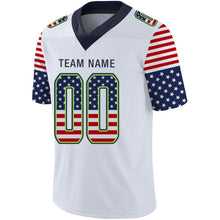 Load image into Gallery viewer, Custom White Navy-Neon Green USA Flag Fashion Football Jersey
