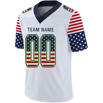 Custom White Navy-Neon Green USA Flag Fashion Football Jersey